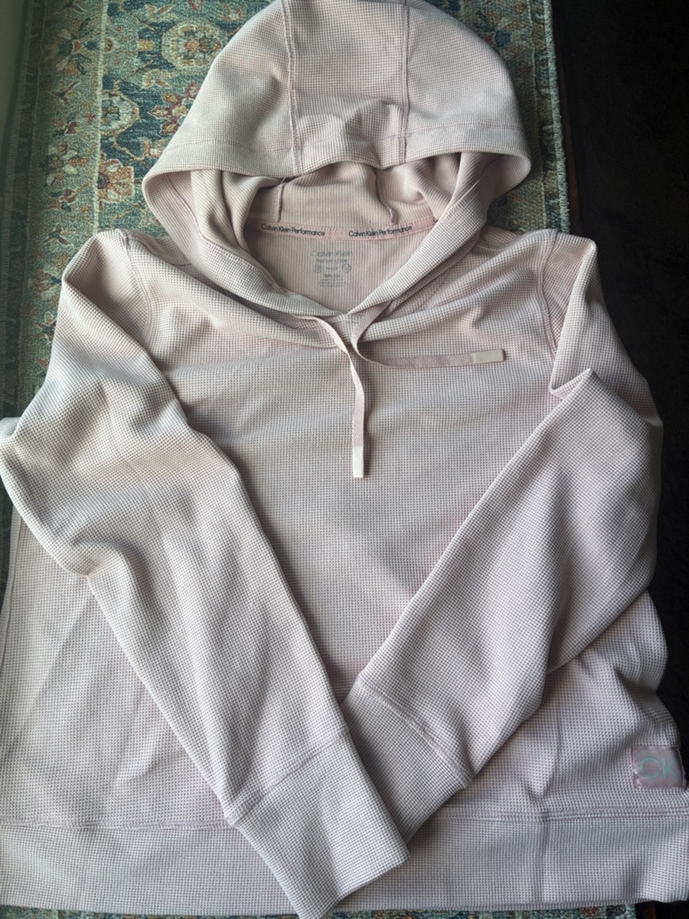 Calvin Klein Performance Dusty Pink Waffle-Knit Hoodie - Picture 2 of 3